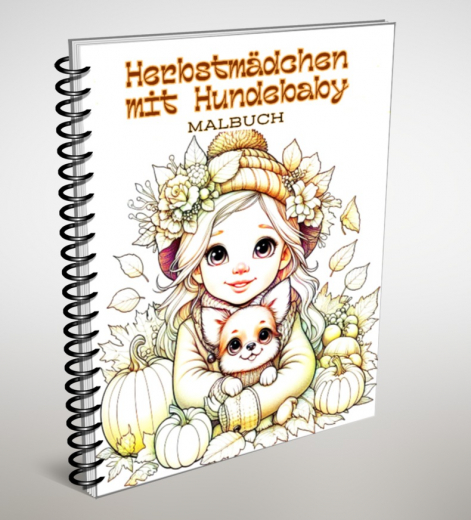 Herbstmädchen mit Hundebaby.